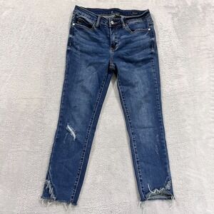 Judy Blue Women’s Skinny Jeans in Dark Denim Blue with Distressed Hem